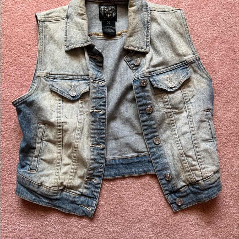 Love Tree Denim Vest with Button Accents